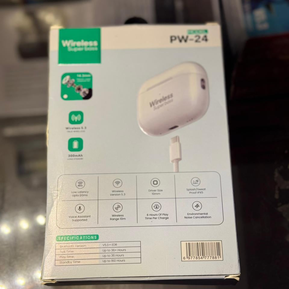 ANC TWS Wireless Earbuds PW-24 – Bluetooth 5.3 Earphones With Type-C Charging, Super Bass, Free Silicone Cover, And 300mAh Charging Case