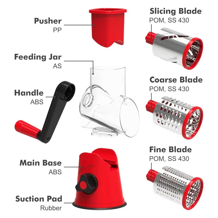 TableTop Drum Grater – Manual Vegetable Cutter, Slicer & Grater | Multi-Functional 3-in-1 Kitchen Gadget for Effortless Food Prep (Random color)