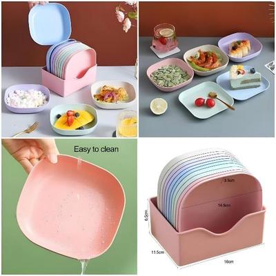 10 Pcs Colorful Plates Set With Stand