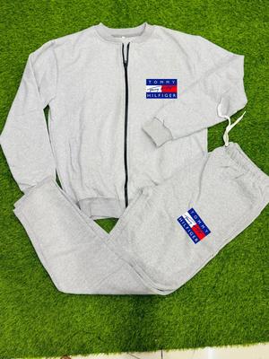 Men's Fleece Printed Zipper Track Suit - 2 Pc - Stylish Grey Activewear