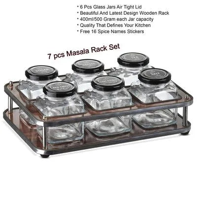 Stylish Wooden Spices Jar Set - 6 Pcs for Enhanced Kitchen Organization