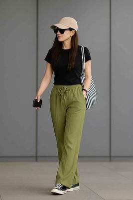 Olive Green Wide Leg Trousers - Effortless Style in Olive Haze
