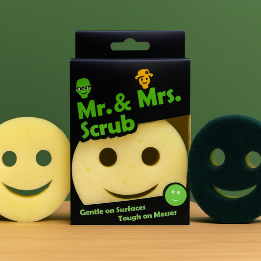 Smiley Face Scrub Sponge – Mr. & Mrs. Scrub | Gentle on Surfaces, Tough on Messes