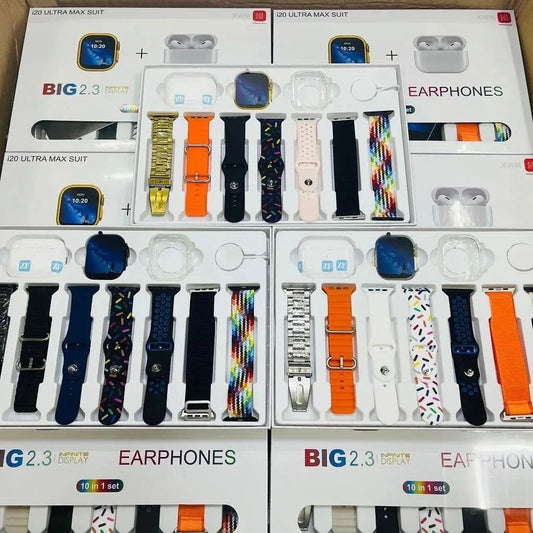 I20 Ultra Max suit Smart Watch 10 in 1 box 2.3inch large screen with 7 strips smartwatch With Airpords2 (random color)I20 Ultra Max suit Smart Watch 10 in 1 box 2.3inch large screen with 7 strips smartwatch With Airpords2 (random color)