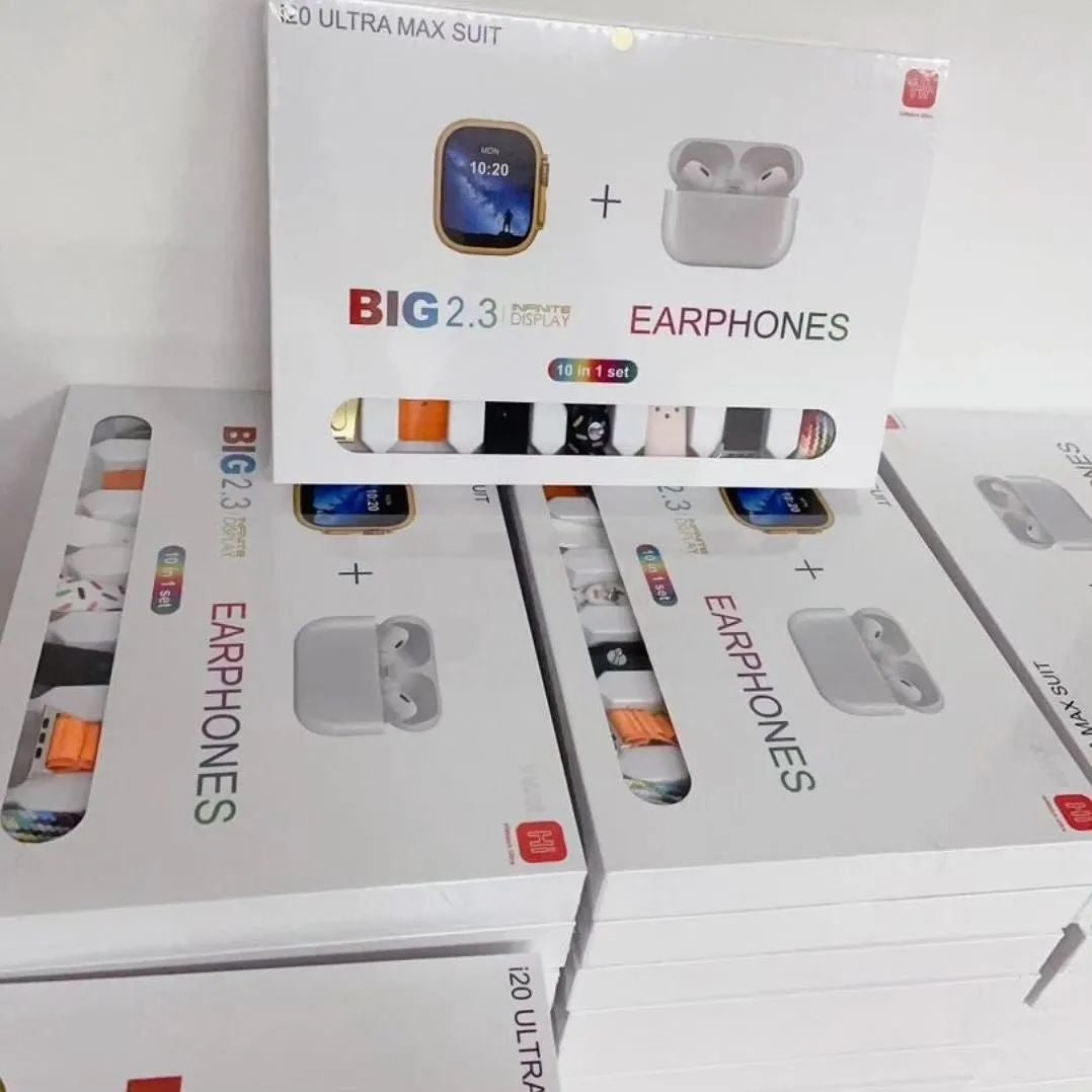 I20 Ultra Max suit Smart Watch 10 in 1 box 2.3inch large screen with 7 strips smartwatch With Airpords2 (random color)I20 Ultra Max suit Smart Watch 10 in 1 box 2.3inch large screen with 7 strips smartwatch With Airpords2 (random color)