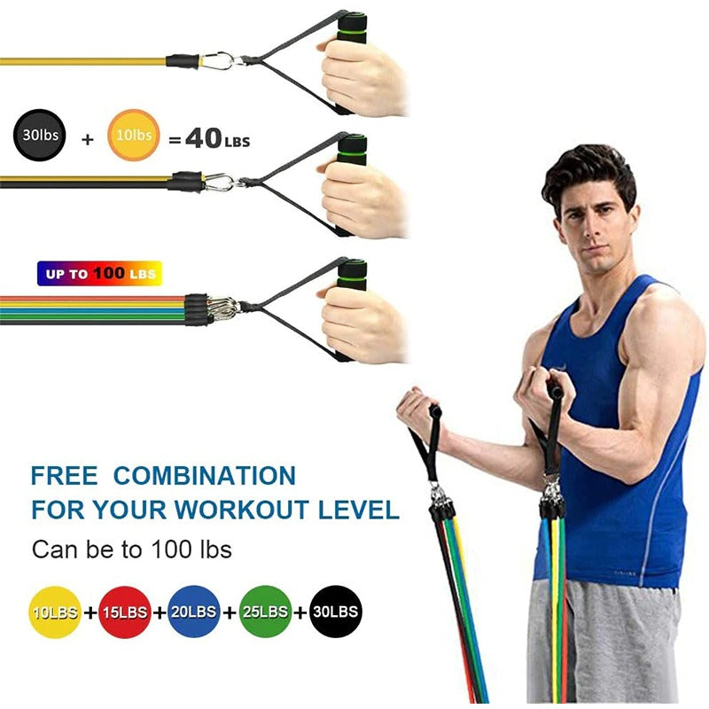 High Quality Portable Resistance Bands With Handles, Resistance Tubes & Workout Bands Exercise Band Elastic Pull Rope 11 Pcs Set