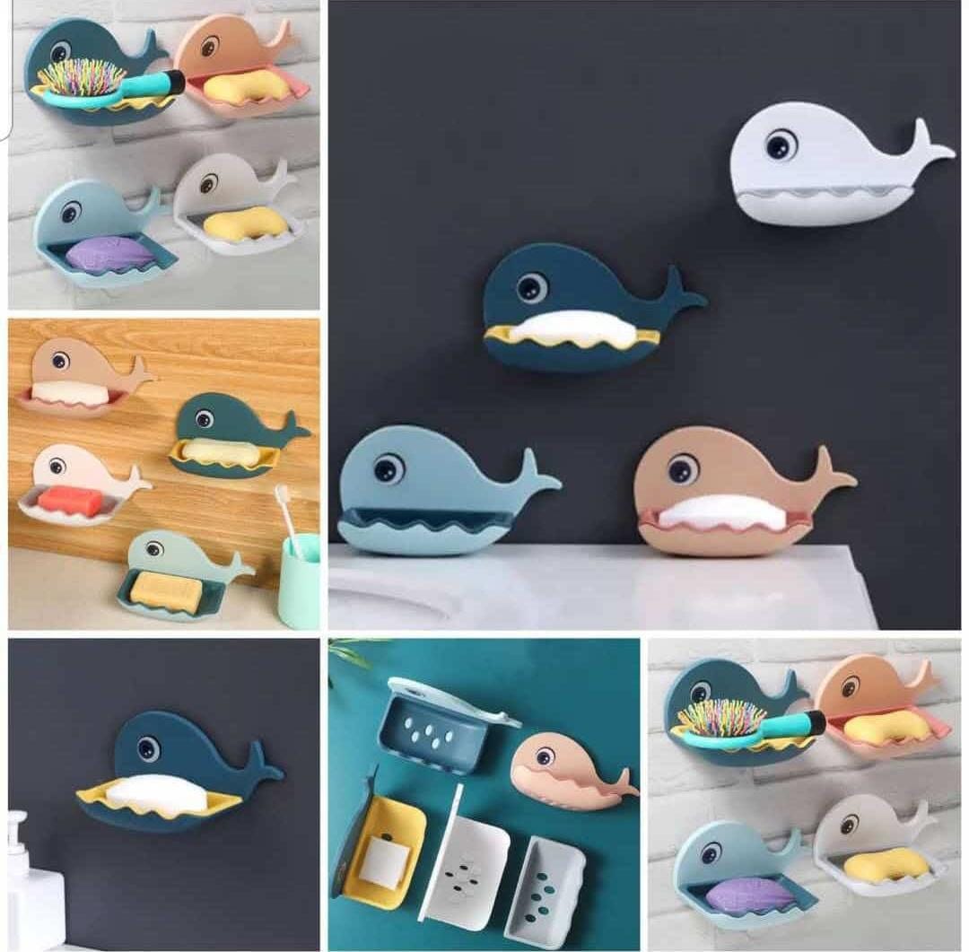 Fish Soap Stands for Bathroom Double Layers Plastic Adhesive Waterproof Wall Mounted Bar Soap Dish Holder