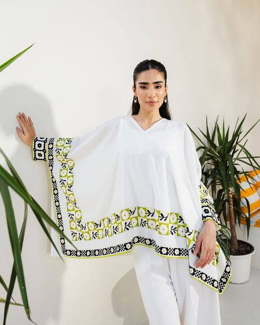 Women's 3-Piece Swiss Lawn Printed Suit – White, Medium Size, Shirt, Trouser & Inner Set