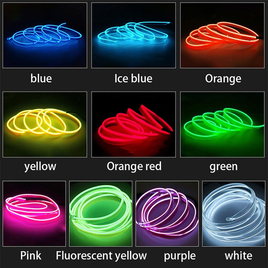Car Dashboard Neon Light Strip – 3 Meter Flexible EL Wire with Easy Installation, Random Color