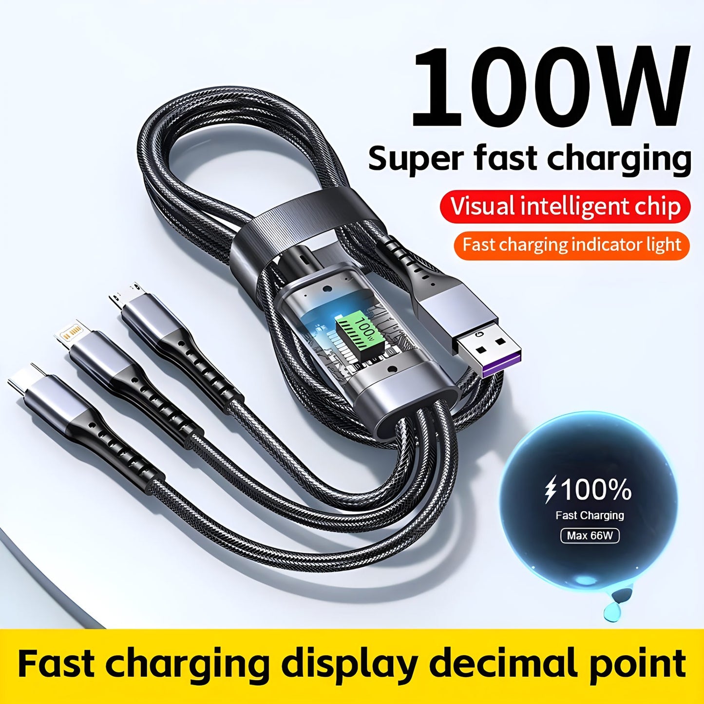 Fast Charging 3-in-1 USB Cable – Multi Charging Cable with Type-C, Micro USB & Lightning Connectors