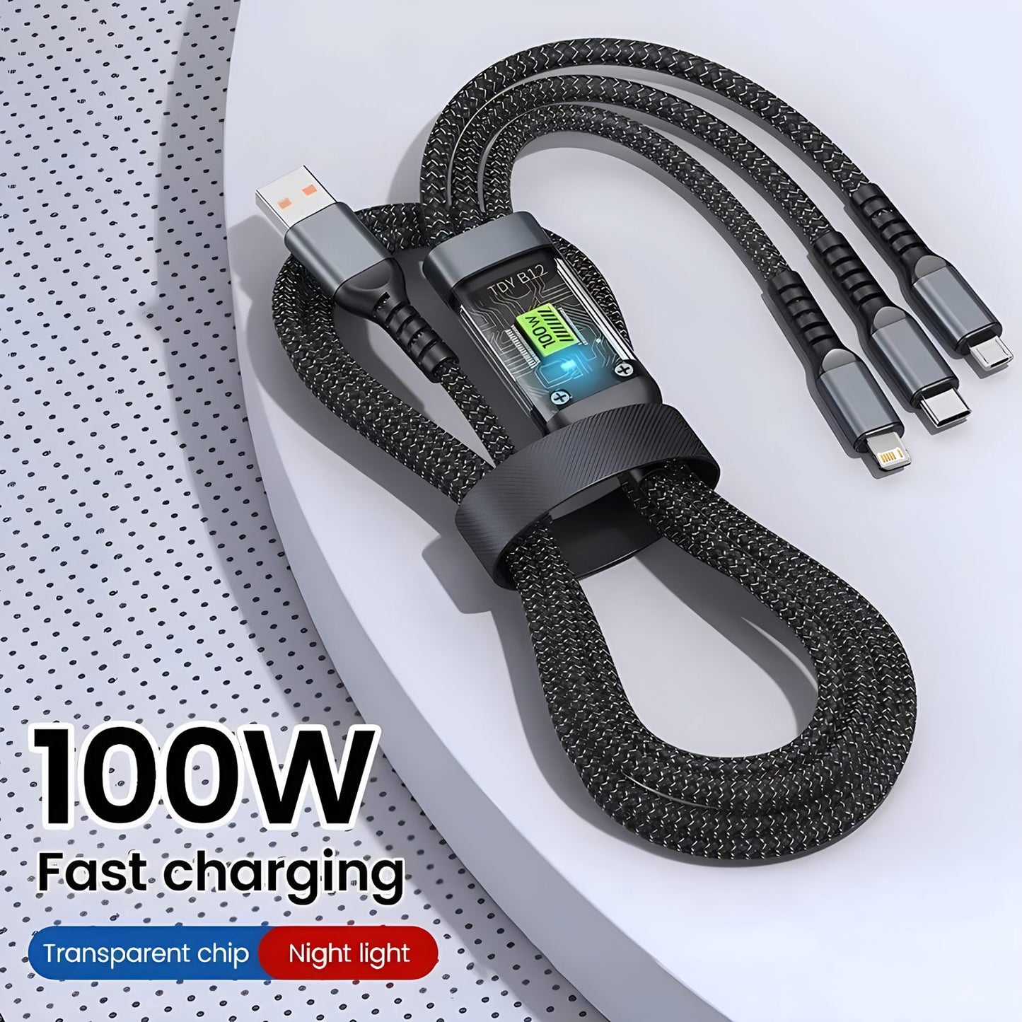 Fast Charging 3-in-1 USB Cable – Multi Charging Cable with Type-C, Micro USB & Lightning Connectors