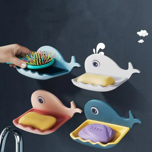 Fish Soap Stands for Bathroom Double Layers Plastic Adhesive Waterproof Wall Mounted Bar Soap Dish Holder
